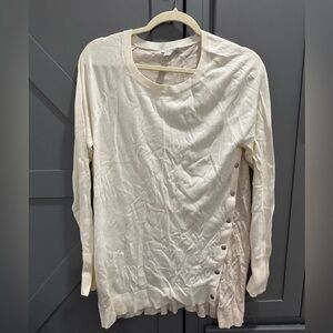 Halogen two toned Ivory and Tan Knit Sweater with snaps along one side